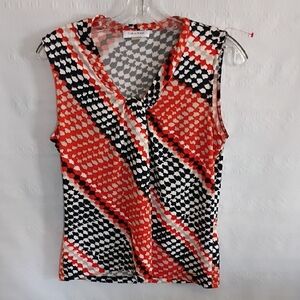 Calvin Klein Women's Top - Red, Black, White Geometric Design